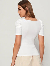 Privé Square Neck Puff Sleeve Fitted White Tee